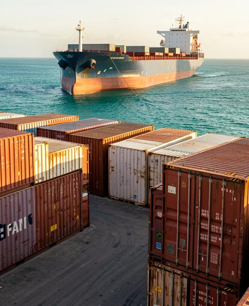 Contenedores en un puerto de zona franca del Caribe colombiano